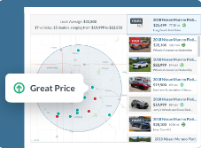 Interface of a map with vehicles and ratings plotted on it